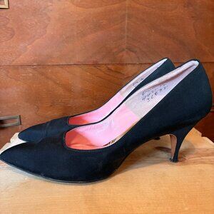 Vintage Pinup Women's 6.5 Black Cocktail Party Heels 1960s Boudoir Heels Retro